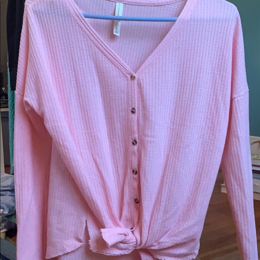 Pink button up top
